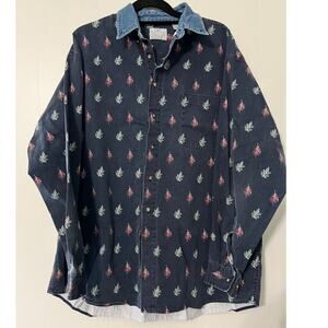The Nature Company Size XL 90's Leaf Denim Collar Button Up Long Sleeve Shirt